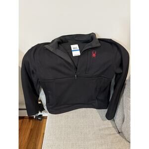 Men's Spyder Half Zip Sweater Sweatshirt Black Jacket XL Zip Pockets Soft Warm
